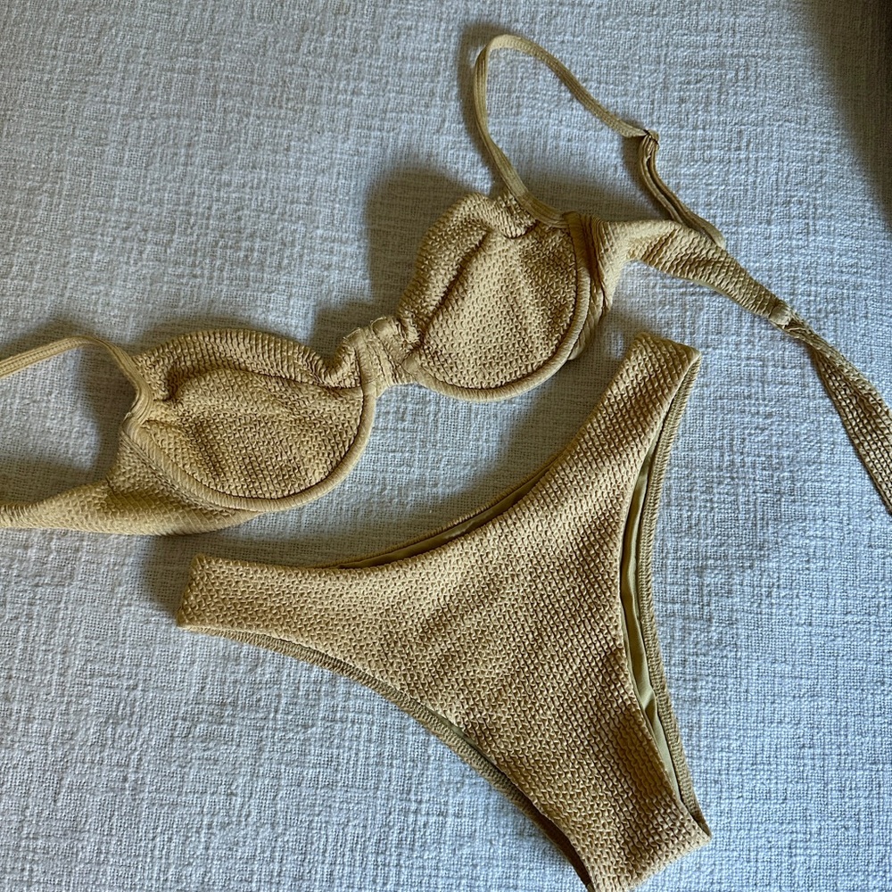 Monday Swimwear Yellow Crinkle Bikini Set